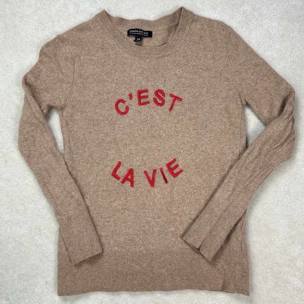 Banana Republic Sweater XS C'est La Vie Italian Merino Wool Crewneck Pullover